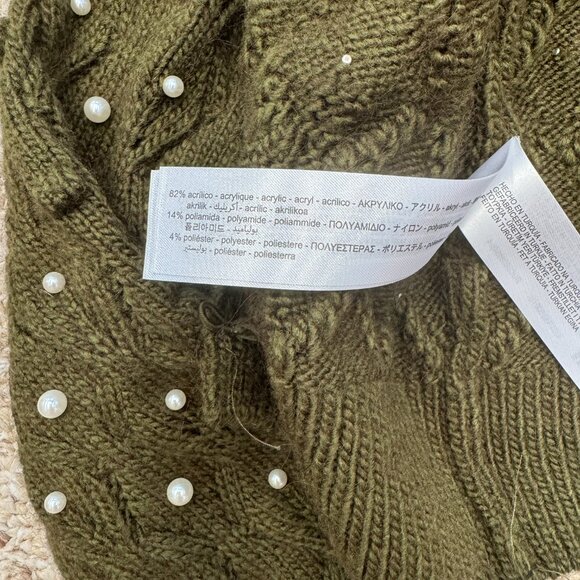 Zara Green Open Back Knit Sweater w/ Pearl Small Holiday Elegant Fun - Picture 13 of 14